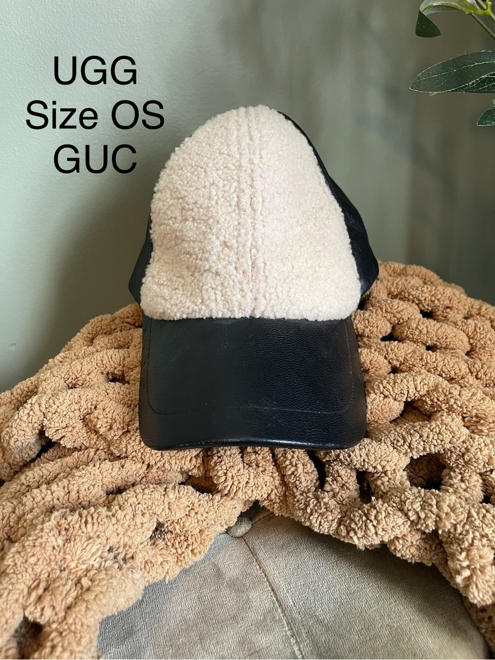 UGG Cream Shearling Front Hat with Black Bill
